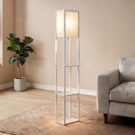 SunJet Lampadaire, lampe sur pied, MDF blanc, étagère 160 cm - Réf. 7VIU115K7NHA (1/5)