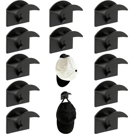 12PCS Porte Casquette Murale, Support Casquette, Crochets Muraux pour Chapeaux, Écharpes, Sacs, Casques et Accessoires, Rangement Sans Perçage, Fixation Adhésive Stable pour Entrée, Chambre et Bureau (1/5)
