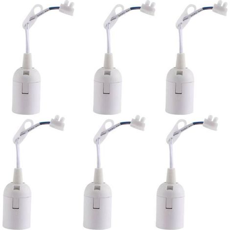 Lot de 6 douilles de lampe E27 blanches avec câble 2 A 250 V pour ampoule de chantier (60 W max.) (1/4)