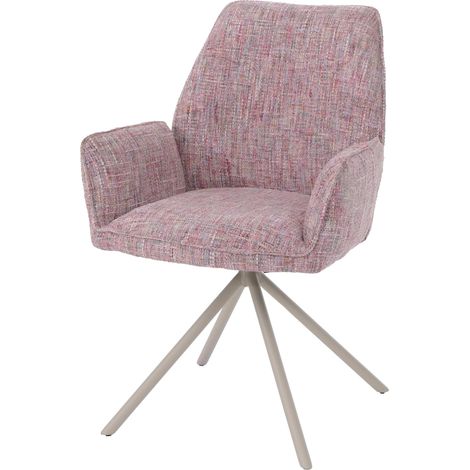 [NEUWERTIG] Esszimmerstuhl HHG-423, Küchenstuhl, drehbar Auto-Position Metall Chenille (410g/m²) Gestell creme, rosa (1/5)