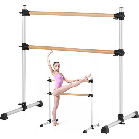 Barre à ballet pour maison, double barre de danse en hêtre portable et autoportante, 1260 mm, équipement de fitness anti-oscillation réglable en hauteur, pour entraînement d'équilibre et Pilates