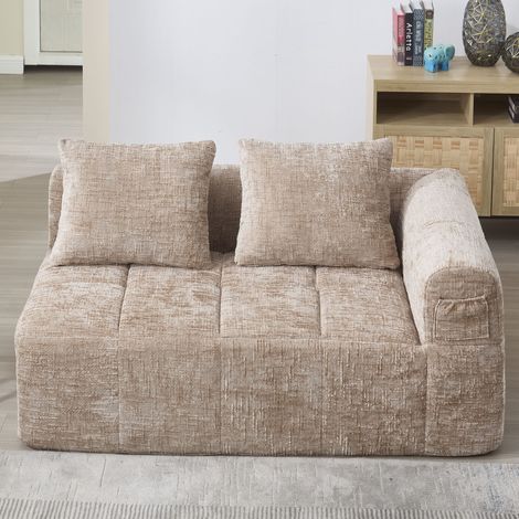 Canapé confortable 2 places, sans assemblage requis, canapé moelleux avec un coussin, poches latérales pour télécommande et téléphone, soigné et élégant, kaki (1/5)