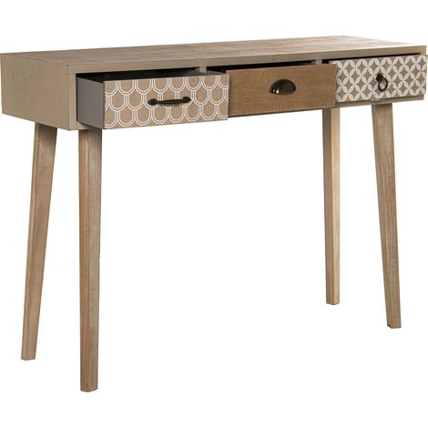 Console bois élégante avec tiroirs pour entrée accueillante - Teinte bois naturel avec finitions blanches (1/5)