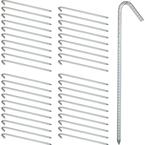 Relaxdays XL Ground Pegs, Set of 40, Extremely Solid Soil Anchors, Tent Accessory, 39 cm, Galvanised Steel, Silver