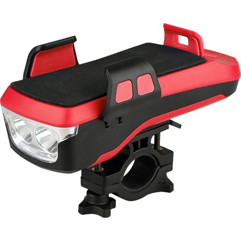 Multifunktionale 4-in-1 LED-Fahrradlampe, USB-aufladbar, mit Handyhalterung, 130 dB Hupe, Powerbank, 3 Beleuchtungsmodi, wasserdichter Fahrrad-Frontscheinwerfer. (1/5)