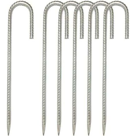 Set mit 6 verstärkten Stahlheringen mit 30 cm J-Haken für Trampolin-Vordächer - KZQ
