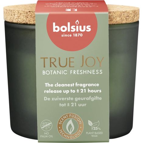 Bolsius Duftkerze True Joy Botanic Freshness 7 cm im Glas mit Korkdeckel Duftkerze