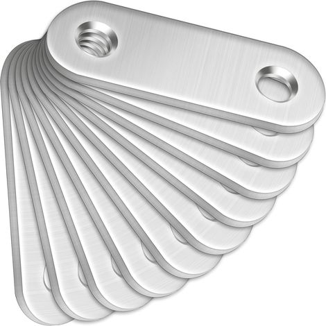 Lot de 10 supports droits (50 x 16 x 2 mm) en acier inoxydable avec trous pour bois (1/5)
