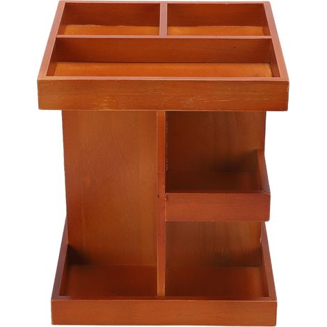 360 Degree Rotating Wooden Makeup Organizer with Multiple Compartments and Sturdy Construction for Cosmetics, Skincare, and Perfume Display on the Desktop (1/5)