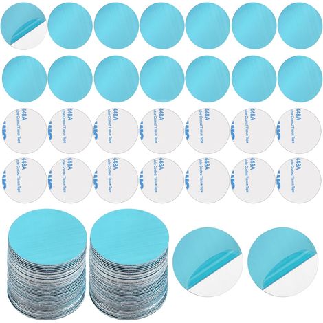 120 pièces plaques métalliques Autocollantes,Plaque métallique Fine pour téléphone portable, 3cm x 0.4mm Plaques Métalliques avec Adhesive 3M pour Aimants Telephone Voiture(Rondes) (1/5)