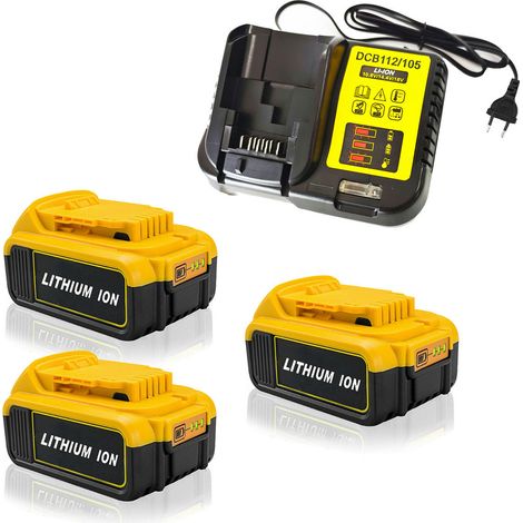 Powerwings – Pack de 3 batteries lithium 18V-20V 5,0Ah – Indicateur LED – Chargeur DCB112 inclus – Compatible avec DEWALT DCB180 DCB181 DCB182 DCB183 DCB184 (1/5)