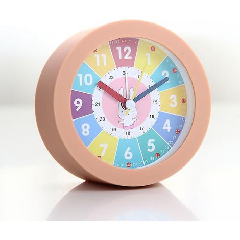 (Rosa) Analoger Kinderwecker, geräuschlos, mit Weckfunktion und Licht, Kunststoff (1/5)