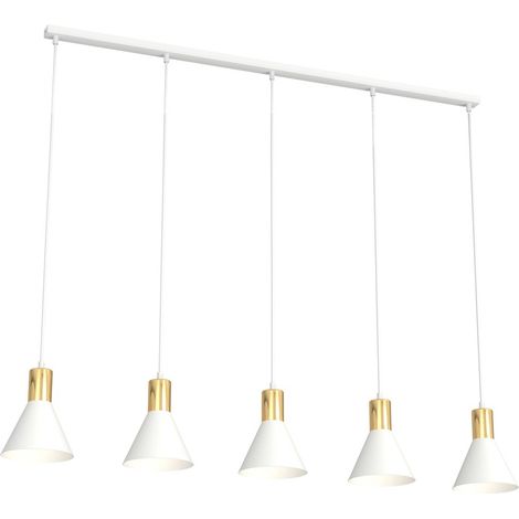 Lampada a sospensione Rosa in acciaio bianco e dettagli oro