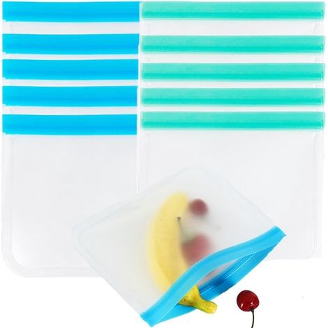 Dailygoody，Bolsas reutilizables para almacenar alimentos，Bolsas de silicona，Verde Azul，Bolsas para congelar，10 (1/5)