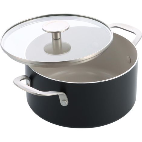 Faitout Avec Couvercle En Verre, 20 cm/3,11 L, Revêtement Céramique Antiadhésif Sans PFAS, Induction, Four 160 °C, Lave-Vaisselle, Noir (1/5)