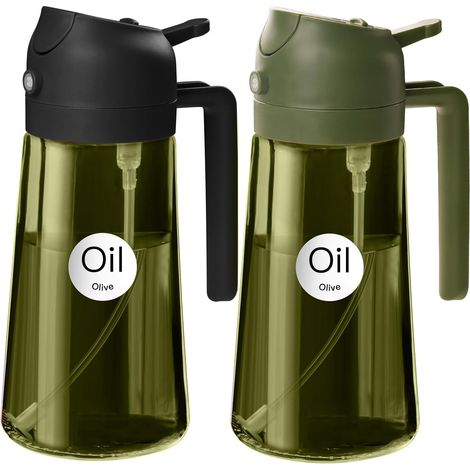 2 Pièces - Pulvérisateur D&39Huile - Bouteille En Verre - Fonction Spray Et Versement - Cuisine Quotidienne - Noir Et Vert Olive - 470 Ml
