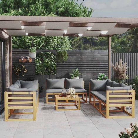 vidaXL Muebles de jardín 9 pzas cojines madera maciza de acacia (1/4)