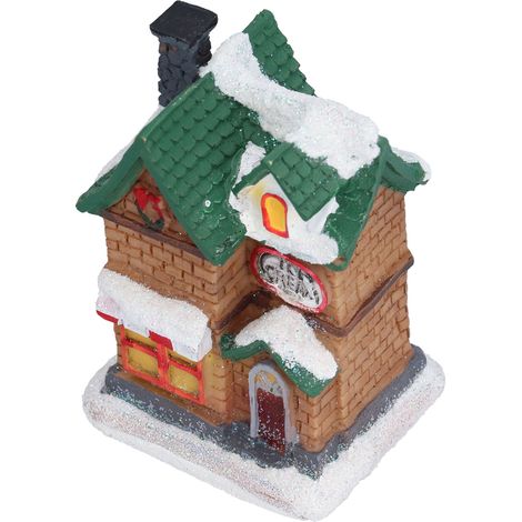 Scène de Noël en résine : village avec maisons et lumières LED à piles, idéal pour décorer un village ou une fête de Noël. (1/5)