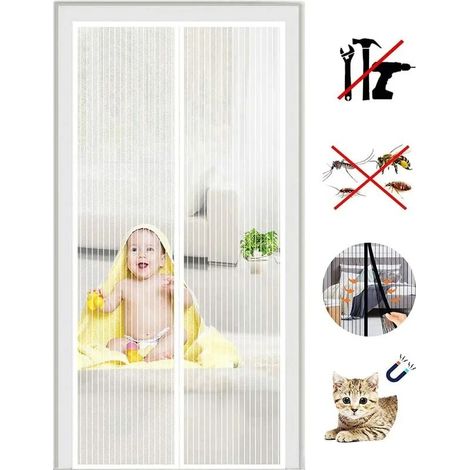 Moustiquaire magnétique pour porte aimants puissants fermeture automatique rayures blanches 110 x 210 cm 210 cm 110 x (1/4)