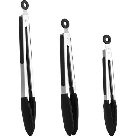 Lot de 3 Pinces Cuisine Inox 21,3/27,5/34 cm Silicone Résistant Chaleur Barbecue Air Fryer (1/5)