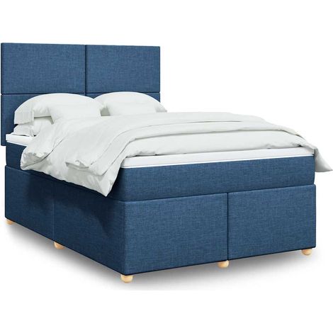vidaXL Sommier à lattes de lit avec matelas Bleu 140x190 cm Tissu (1/5)