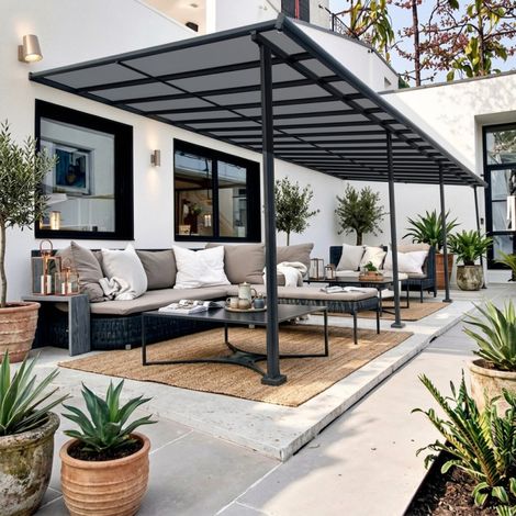Pergola adossée aluminium 32m2 gris X-Metal kit ancrage (1/3)
