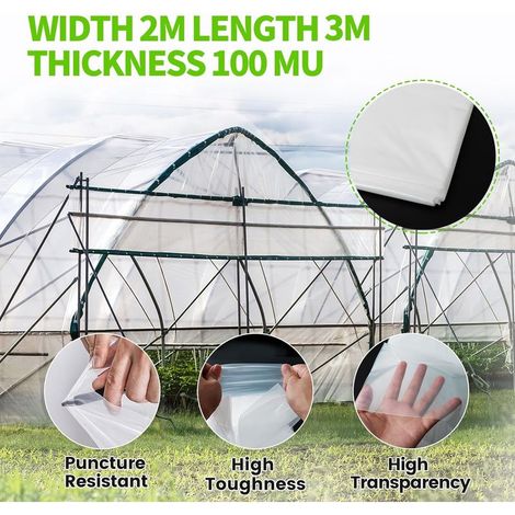 Bache pour Serre 2 x 3 m, Bache Transparente Exterieur de Protection, Plastique Réutilisable et Imperméable (1/4)