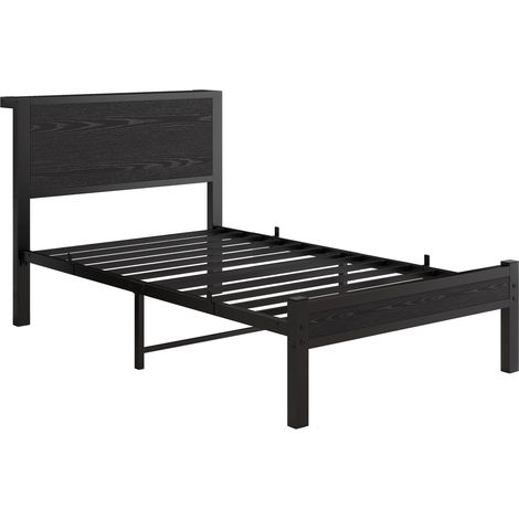 Cama plataforma 90x200 cm de metal y MDF negro con cabecero con almacenaje (1/5)