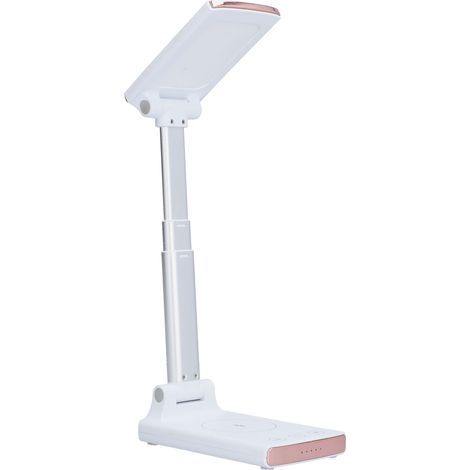 Lampe de table tactile portable à trois vitesses avec chargeur sans fil, pliable et relevable, offrant une protection oculaire (blanche)