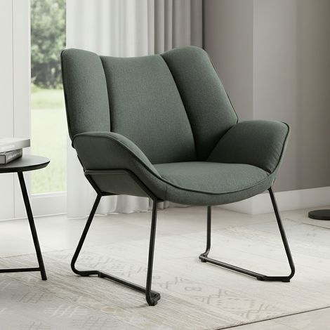 Wahson Fauteuil Relax en Lin, Fauteuil Chambre avec Pied Métal, Confortable Assise Épais, Fauteuil Relax pour Salon, Vert