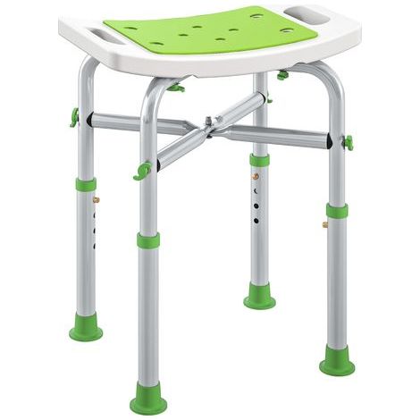 Tabouret de douche chaise de douche - assise rembourré et réglable, patins à ventouses antidérapants, en aluminium vert (1/5)