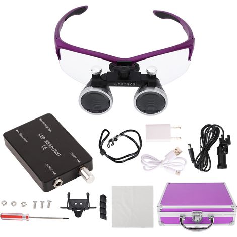 Loupe dentaire 2,5X avec lumière LED, lunettes de grossissement pour dentiste, bandeau réglable, prise UE 100‑240V, usage professionnel (1/5)