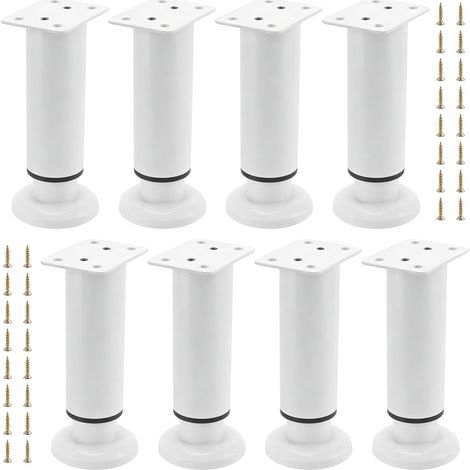 Lot de 8 Pieds de Meuble Réglables en Hauteur 12-18 cm - Pieds de Meuble en Métal Blanc pour Canapé, Armoire, Lit, Table - avec 32 Vis (1/5)