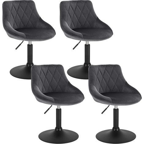Woltu – Lot de 4 tabourets de bar en velours gris foncé – Hauteur réglable 42-58 cm – Siège rembourré et pieds en métal – Confort optimal pour cuisine et salon (1/4)