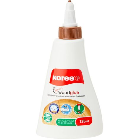 Kores - Woodglue: Colla Liquida per Legno, a Forte Tenuta per Tutti i Tipi di Legno, Sicura e Non Tossica, Ideale per Lavori di Fai-da-te, Confezione da 1 x 125 ml (1/2)