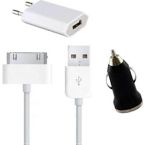 Kit de charge 3 en 1, disponible en noir et blanc [compatible avec iOS 4 - 4S - 3G - 3GS] Comprend un câble de données, un chargeur mural et un chargeur de voiture. (1/5)