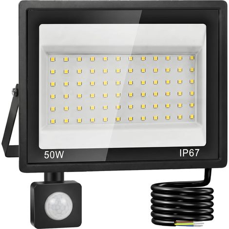 LED Outdoor Motion Detector Floodlight, 50 W, 7000 K Cool White, 5000 LM Super Bright, IP67 Waterproof, 72 LEDs, Outdoor Spotlight for Garden, Yard, Garage, Corridor and Security Lighting (1/5)