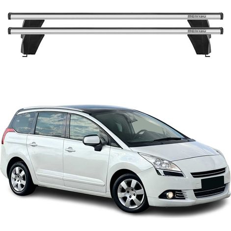 OMAC Barres de toit transversales en aluminium pour Peugeot 5008 I 2009-2016 – Antivol – Rainure en T – Testées City Crash – Charge Max 75 kg Argent