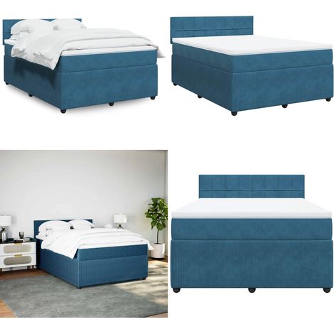 vidaXL Boxspringbett mit Matratze Blau 160x200 cm Samt (1/5)