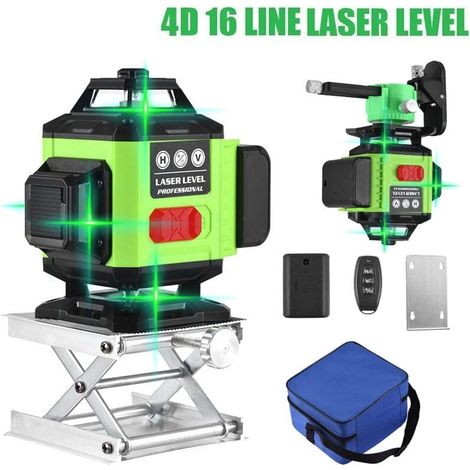 Livello laser autolivellante 4D 4x360° - Laser a raggio verde 3D per costruzioni e allineamento - Batteria ricaricabile (5 ore) - Supporto magnetico rotante e sollevabile, Verde B (1/5)