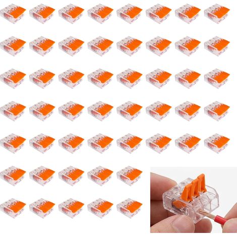 Lot de 50 Connecteur Électrique 3 Entrées, Raccord Électrique Bornes de Raccordement Rapide 0.14-4.0mm², Connecteur à Levier Compact Transparent 32A 450V, Dominos pour Câblage Maison DIY (1/5)