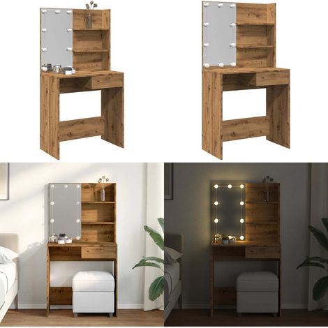 vidaXL Coiffeuse avec LED chêne artisanal 74,5x40x141 cm (1/5)