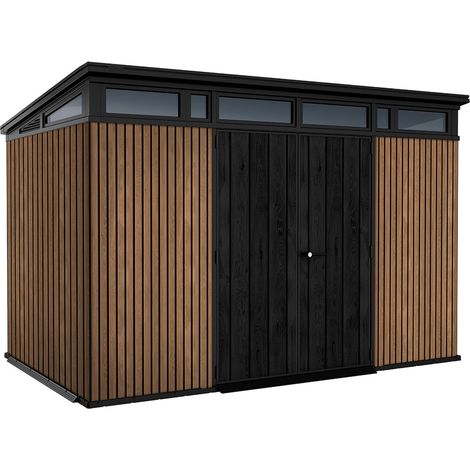 Casetta Box da Giardino 340x218x226 cm Keter Signature Venetian Pent 11x7 Effetto Legno Marrone e Antracite
