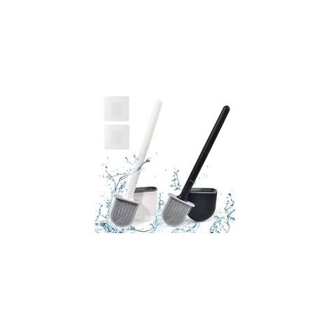Brosse Toilette Silicone Plate Paquet De 2,Brosse WC Mural,Brosse De Toilette à Long Manche De Salle De Bain à SéChage Rapide,Brosses De Toilette Et Supports Et Base Anti-Goutte(Noir+Blanc) (1/5)