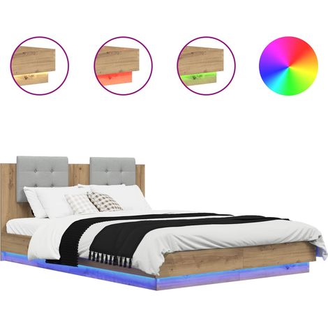 Bed Frame with Headboard Artisan Oak 140 x 200 cm vidaXL (1/5)