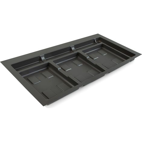 Emuca – Base pour tiroirs de cuisine Recycle – 3 compartiments – Module 900mm – Plastique gris antracite – Profondeur réglable 768-836mm