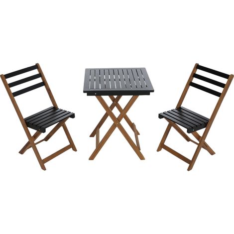 [NUNCA USADO] Conjunto HHG-724, conjunto de salón para jardín con 2 sillas y mesa, madera de acacia plegable, natural-negro