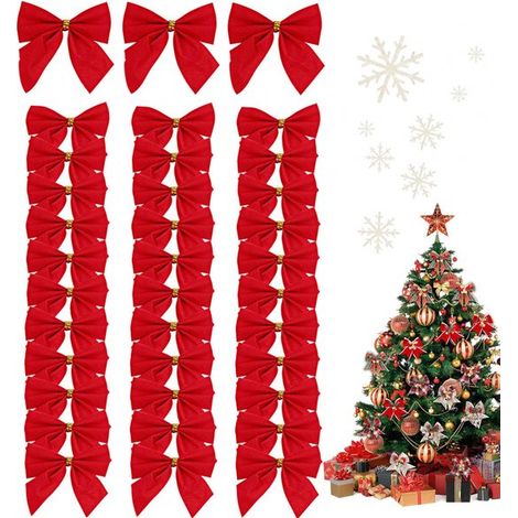 Lot de 36 nœuds de Noël rouges - 5,5 cm - Décoration de sapin et intérieur - Ambiance de Noël - Accessoire décoratif (1/5)