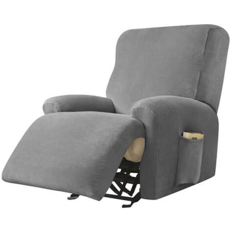 Housse de Fauteuil Relax Doux Velours Extensible, 4 Pièce Housse de Canapé Antidérapante avec Poche Latérale, Protege de Meubles Lavable pour 1 Places Fauteuil Inclinable (Gris foncé) (1/4)