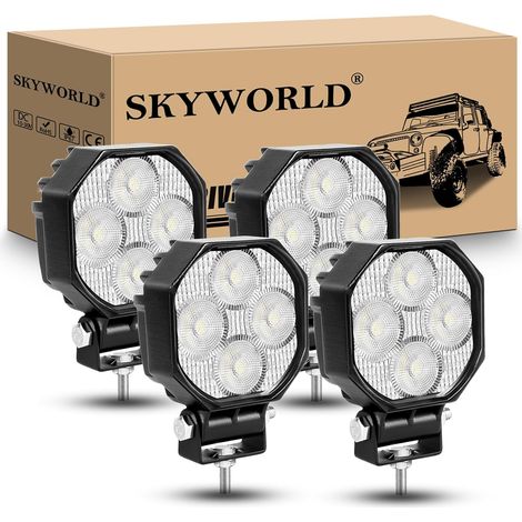 4 Pcs Mini phare de travail led, 7 cm 2.8 pouces 16W 12V 24V Flood lampe de travail led, Feux de Travail floodlight pour 4x4 Offroad Voiture Camion Tracteur Excavatrice, feu antibrouillard (1/5)